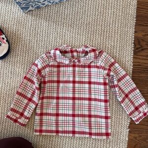Little English Red and White Plaid Peter Pan Collar Long Sleeve Top